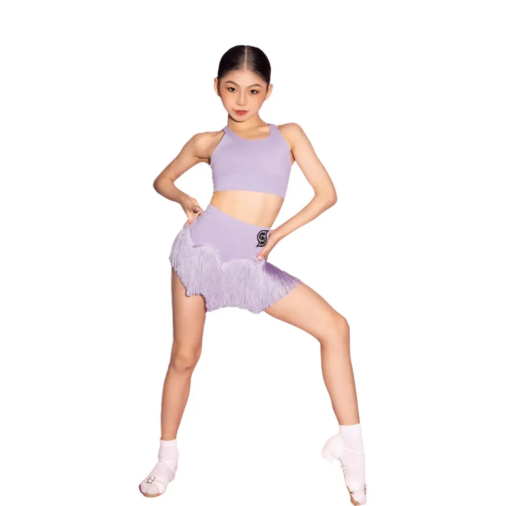 Latin Dance Dress High-end suit Cross Strap Tassel Skirt Children's Dance Clothes Hanging Neck dress