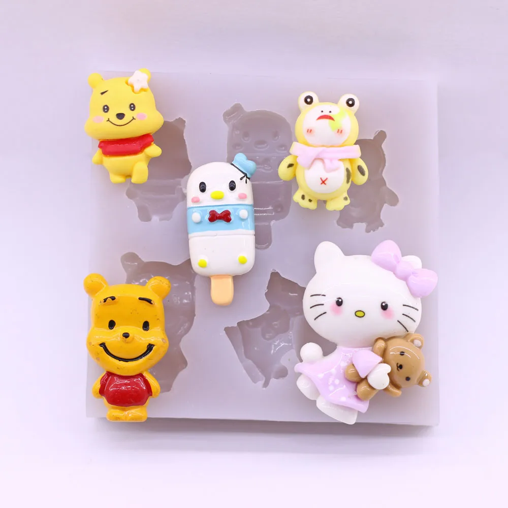 

Cartoon Bear Silicone Fondant Mold Ice Cream Cat Icing Cake Decor Chocolate Sugarcraft Candy Baking DIY Tool 5 Hole Mould