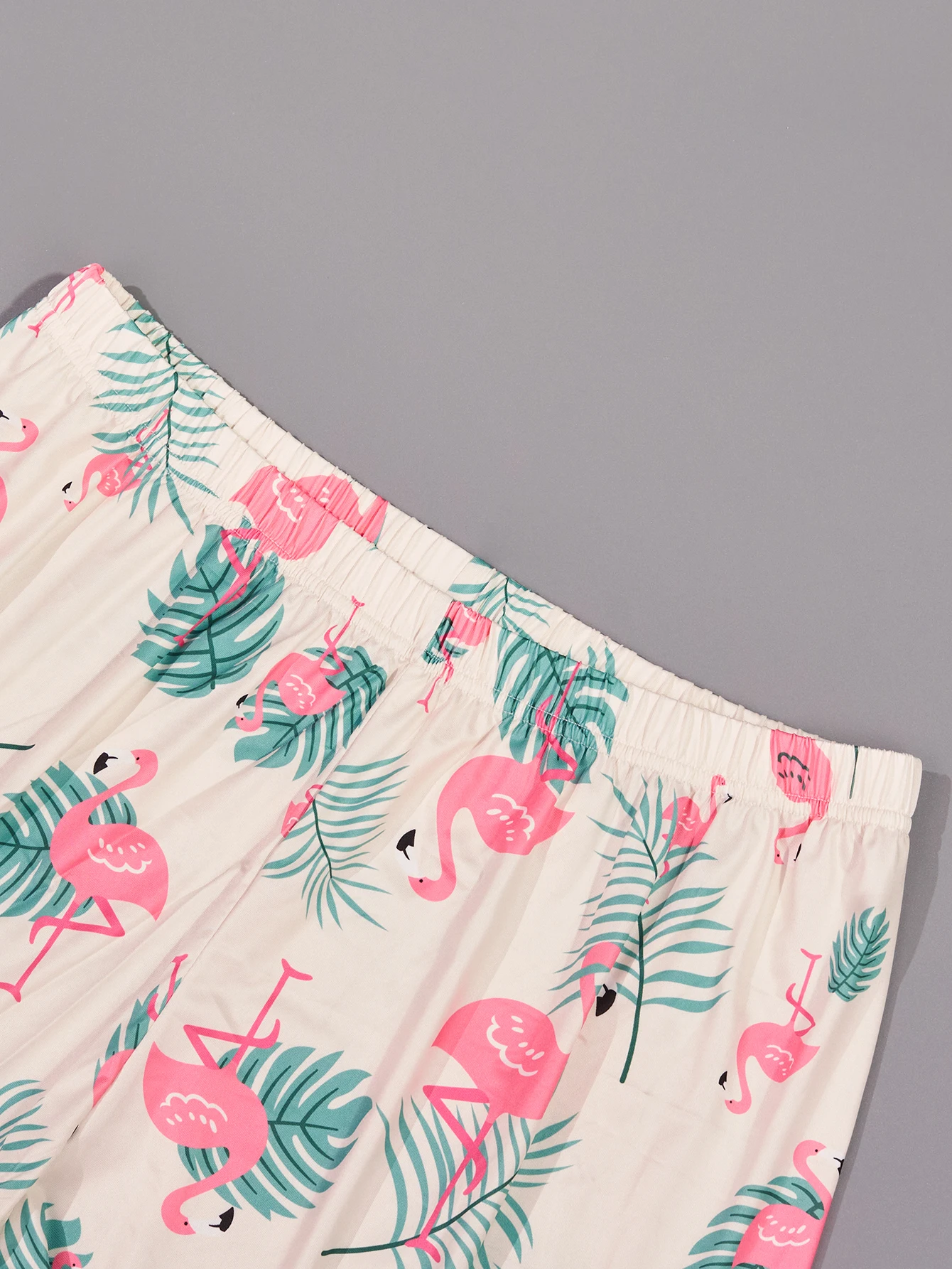 2-piece set of oversized women\'s pajamas home clothing cute flamingo printed short sleeved top&cropped pants