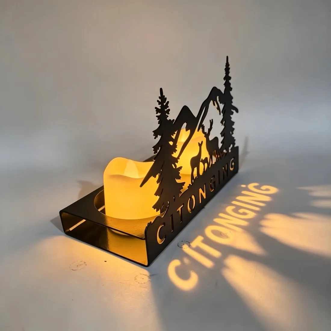 1pc CIFBUY Pine Mountain Elk Metal Tealight Candle Holder, Iron Tabletop Stand, Desktop Display Decor for Living Room