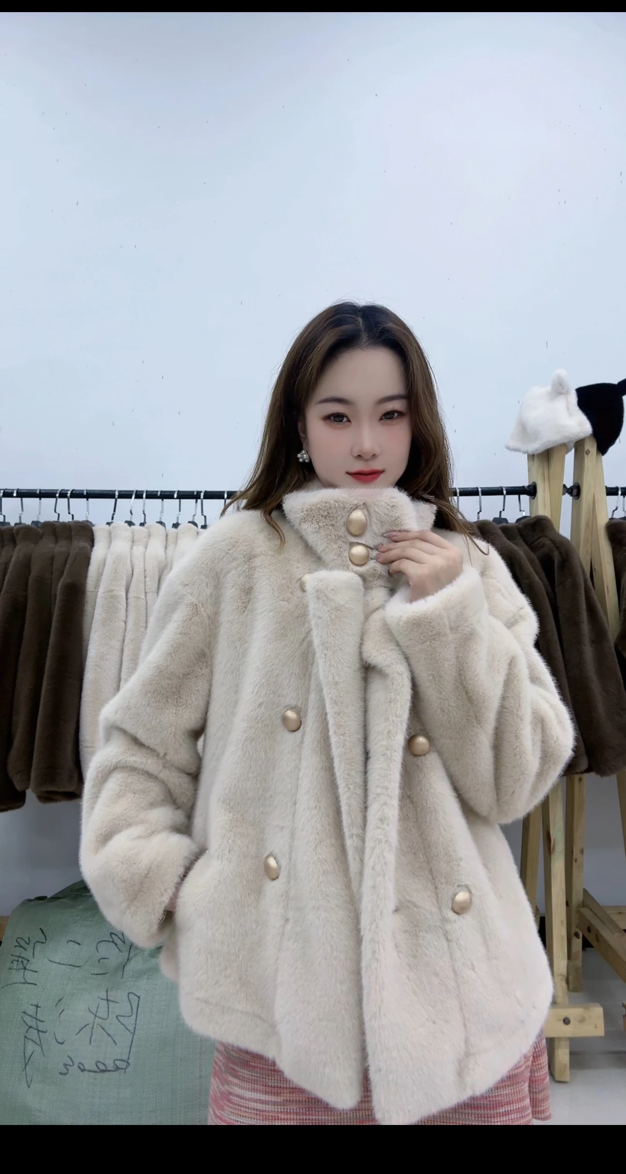 Gold Double-breasted Stand Collar Imitation Mink Fur Jacket for Women Autumn Winter Crop Cardigans Coat All-match Lady Fur Coats