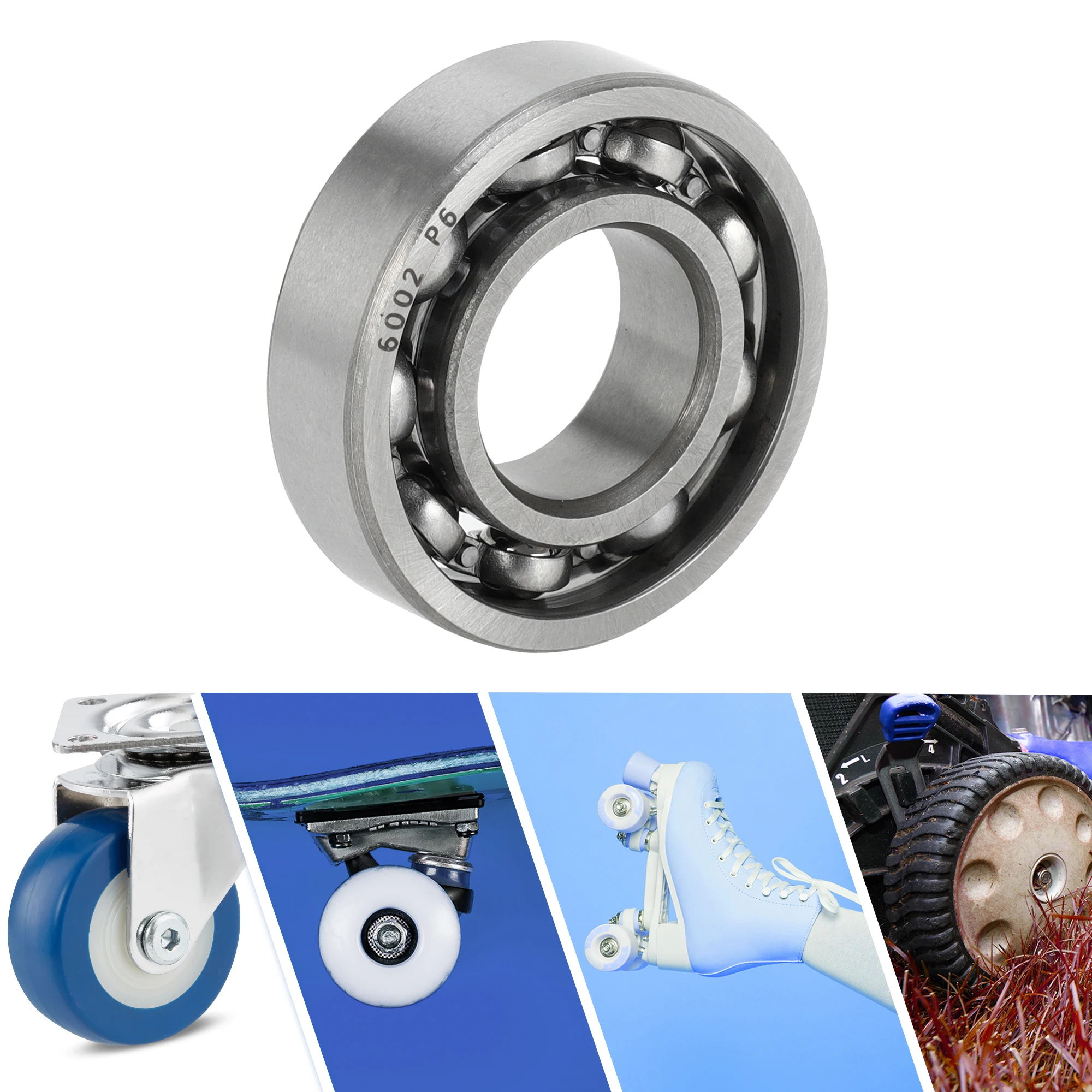 Motoforti 6002 Deep Groove Ball Bearings P6 15x32x9mm Lubricated Bearings Open Type Silver Tone Scooter Skateboard Wheel