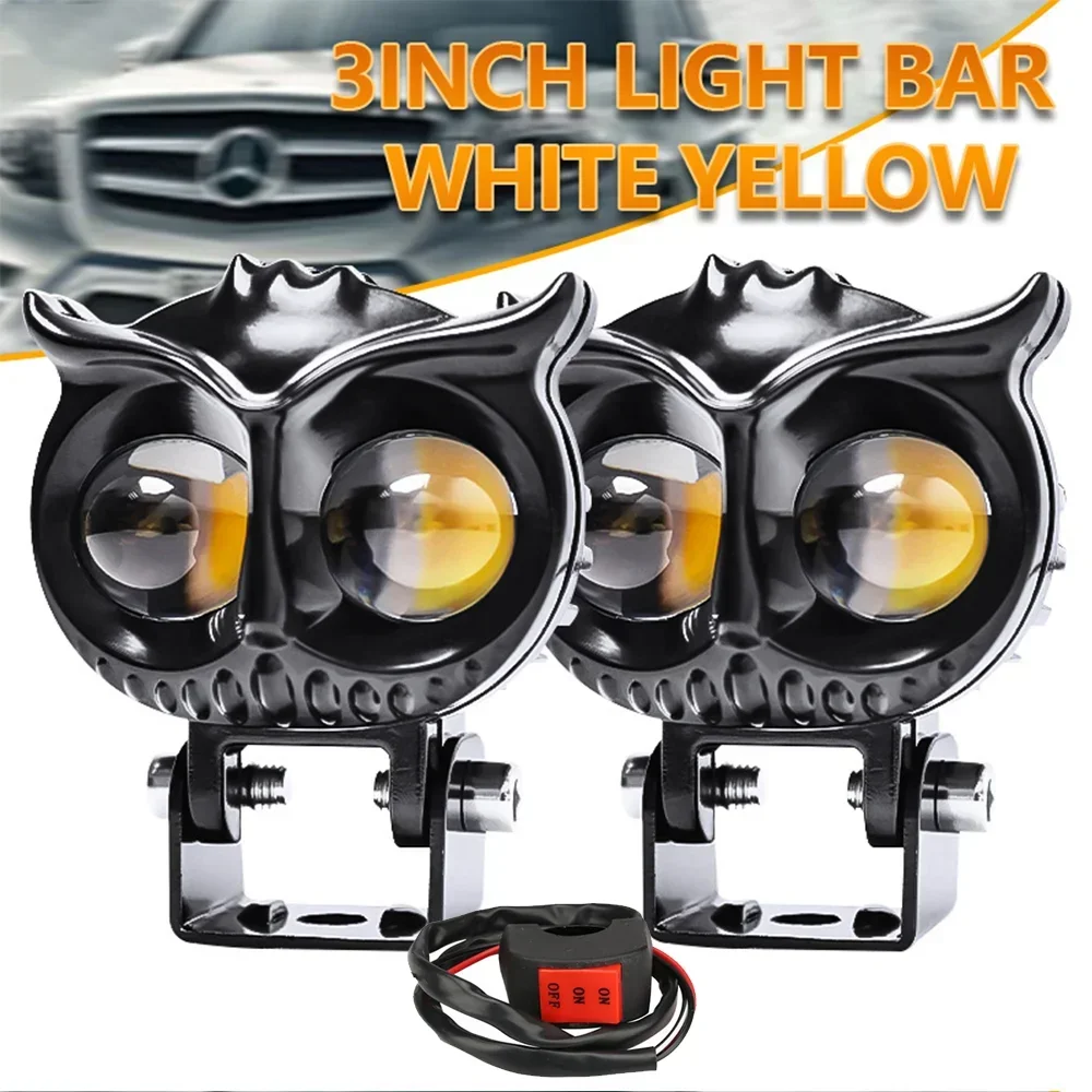 

Motorcycles Led Spotlight Headlight Fog Light Dual Color Owl Design Head Light ATV Scooter for Auxiliary Car Lamp Accessories