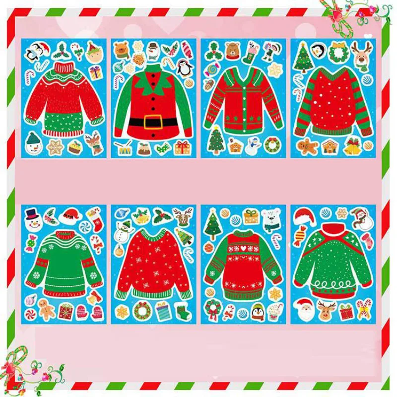 Funrous Christmas Sweater DIY Stickers for Kids Make Your Own Ornaments Tree Xmas Sweater  Winter Party Supplies Crafts Decor