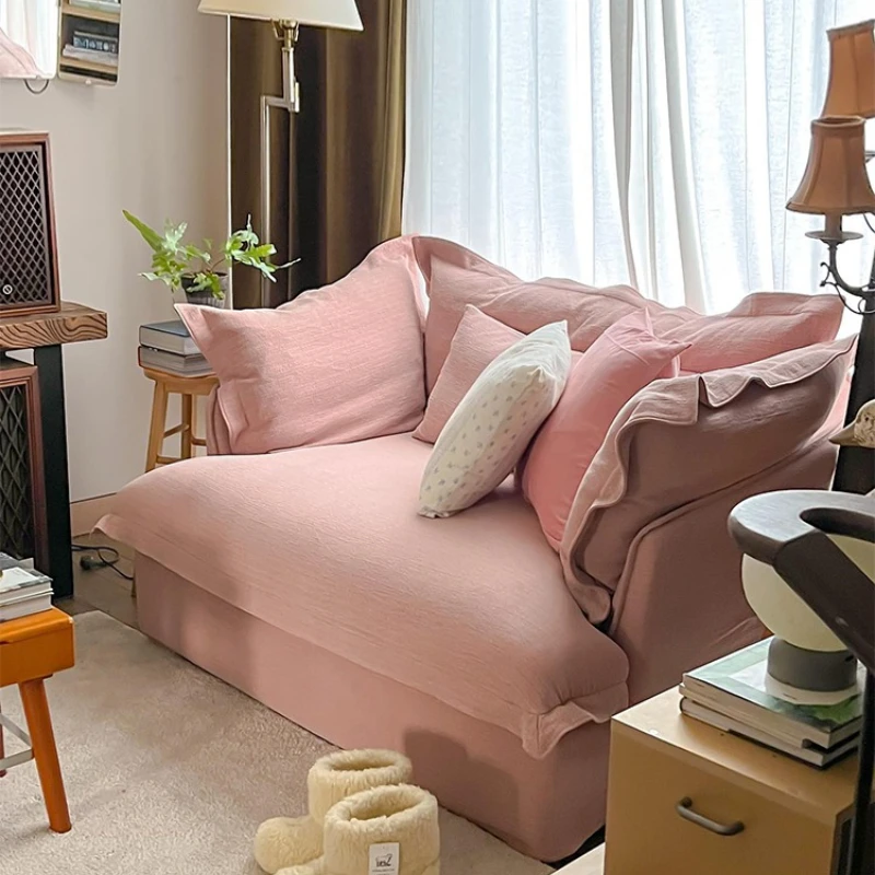 

Small sofa balcony bedroom new retro cotton and linen fabric living room room room single chair white lazy sofa