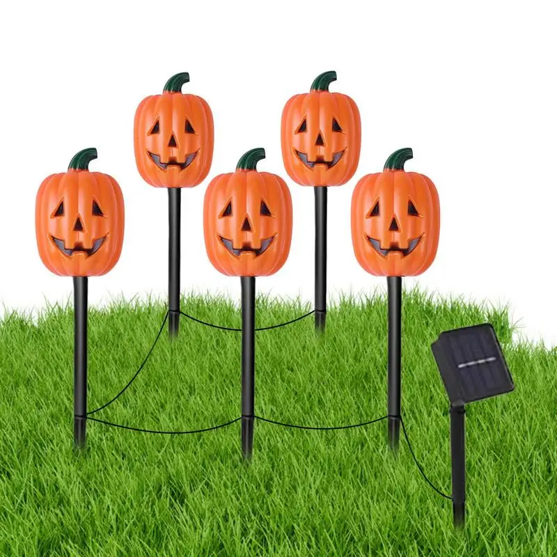 5 Lights Lantern Stake String Lights Waterproof Security Solar Lights Pumpkin Stake Lights for pathway Solar Courtyard decor