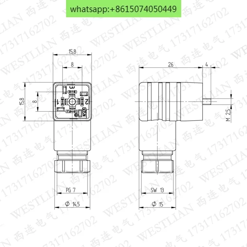 Hersman GDSN 307 schwarz/blacK rectangular black industrial connector