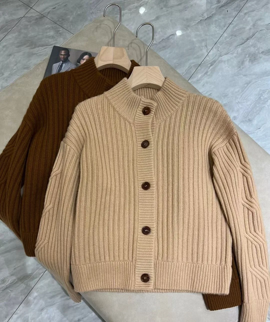 

25 Early Autumn New Women's High Collar Vertical Grain Cashmere Wool Knitted Sweater Jacket