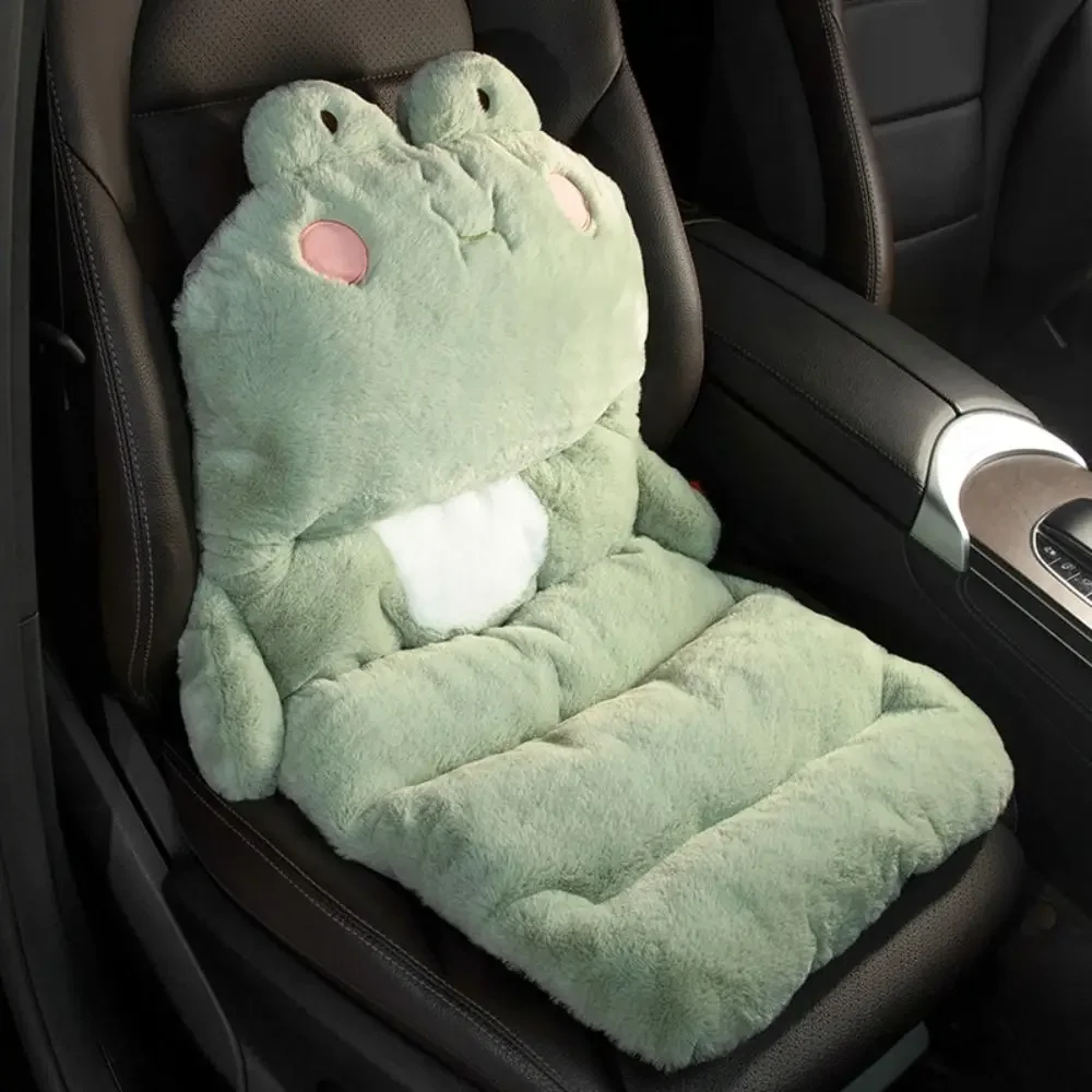 Cartoon Plush Car Seat Cushion Thickened Winter Warm Backrest Waist Support Auto Interior Accessories
