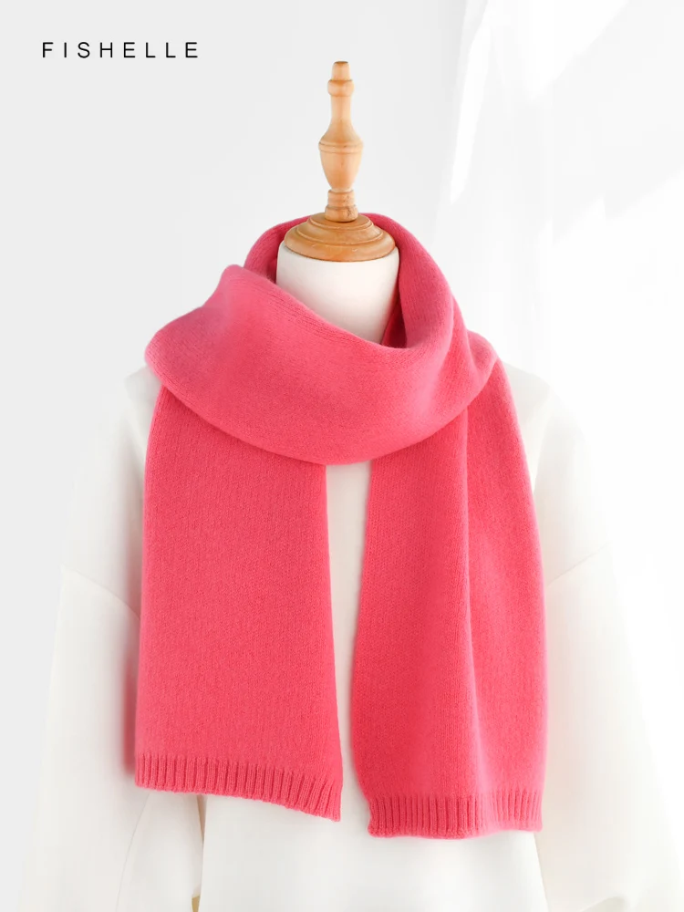 New Pink Rose Red Cashmere Scarf Women\'s Winter Warm Knitted Wool Narrow Short Scarves Girl\'s Birthday Luxury Gifts