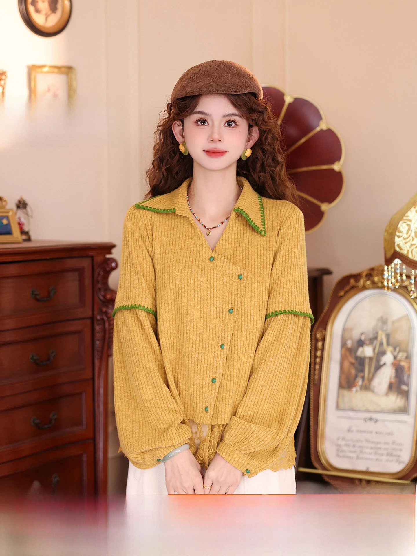 

Желтое вязаное длинное платье свободного кроя для женщин, осенне-зимняя мода, винтажный стиль, в стиле Гонконг, цвет «мандариновая кожура»