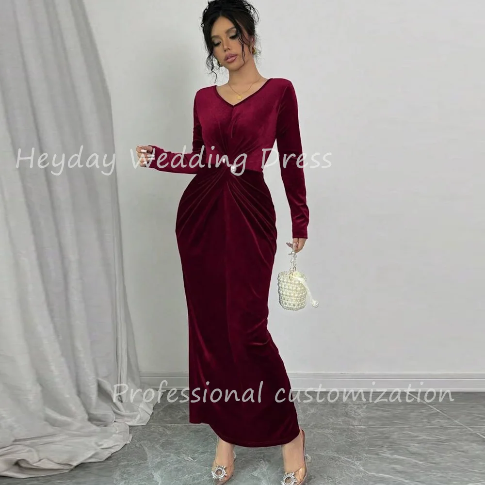 

Heyday Pretty Dress Customized Ruched V-Neck Straight Pearls Formal Evening Dress With Split Ankle Length Party Dress For Women