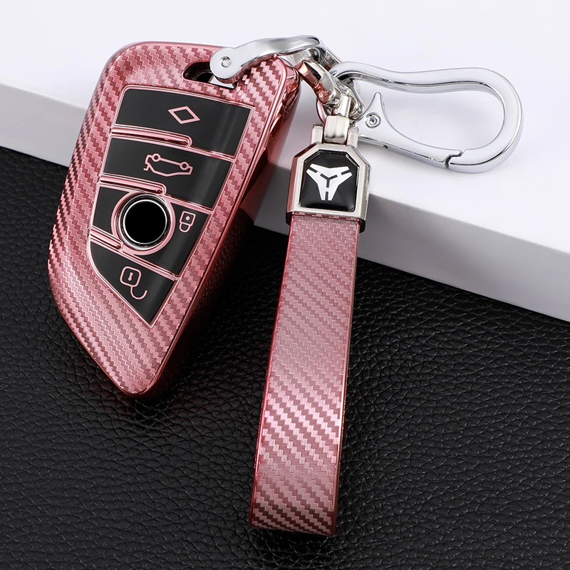 TPU Carbon Fiber Car Key Case Cover Bag Fob for BMW X1 X3 X5 X6 Series 1 2 5 7 F15 F16 E53 E70 E39 F10 F30 G30 Protector