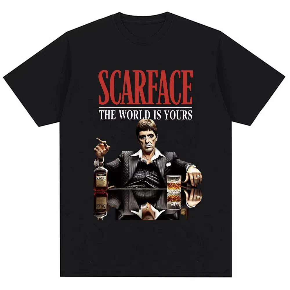 Tony Montana Scarface T-Shirt The World Is Yours Herrenbekleidung Hip Hop Vintage Kurzarm-Baumwoll-T-Shirt Unisex Fashion Street – Detail 3