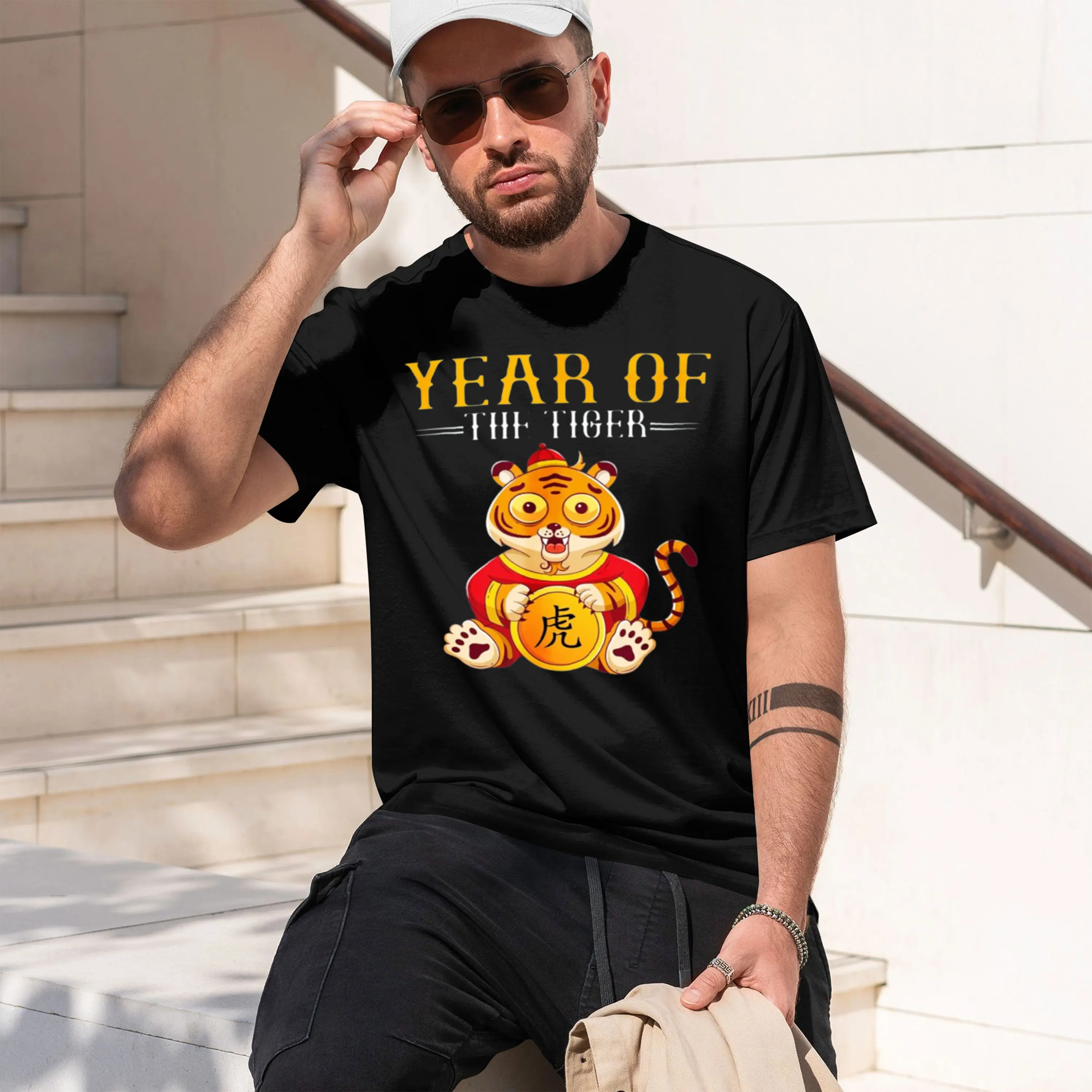 Year of The Tiger Zodiac Sign Happy Lunar New Year Short Sve T-Shirt Pure Cotton Summer Casl T Shirt Camiseta 2026 New Model Men