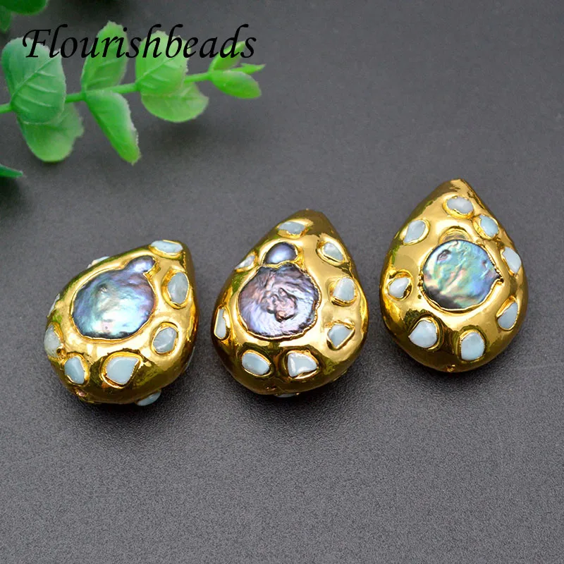 25x30mm Big Size Drop Shape Abalone Gold Plated Loose Beads Connector DIY Necklace Bracelet Jewelry Findings 5pcs/lot