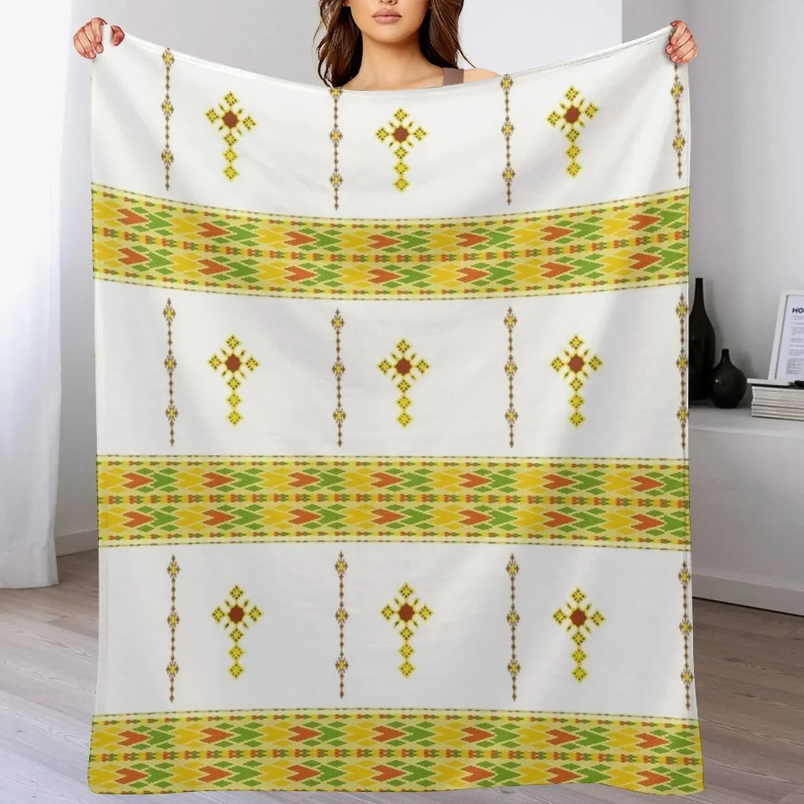 

Ethiopian Habesha tibeb telet Throw Blanket Cozy Throw Blanket for Bed Sofa Chair