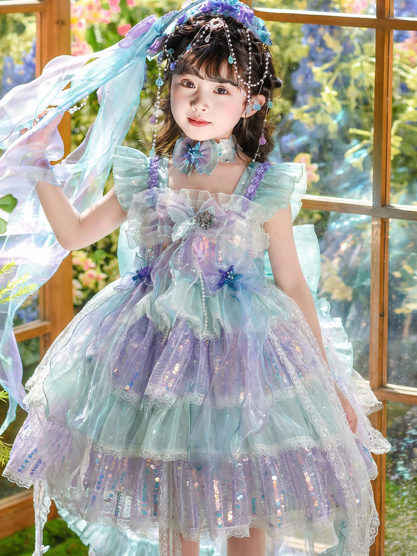 

Пышная кружевная юбка в стиле Лолита для девочек на день рождения, костюм для выступлений, детская одежда, весенний сезон