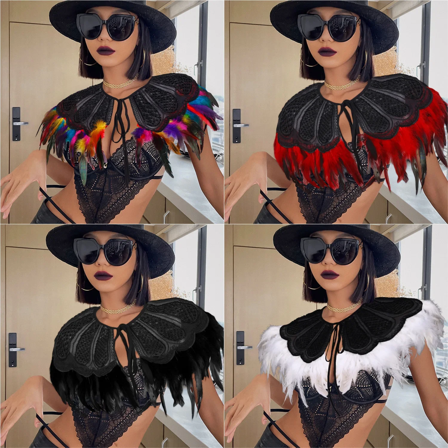 Feather Cape Shawl with Petal Collar Unisex Dance Performance Party Wear Costume Accessory for Women and Men