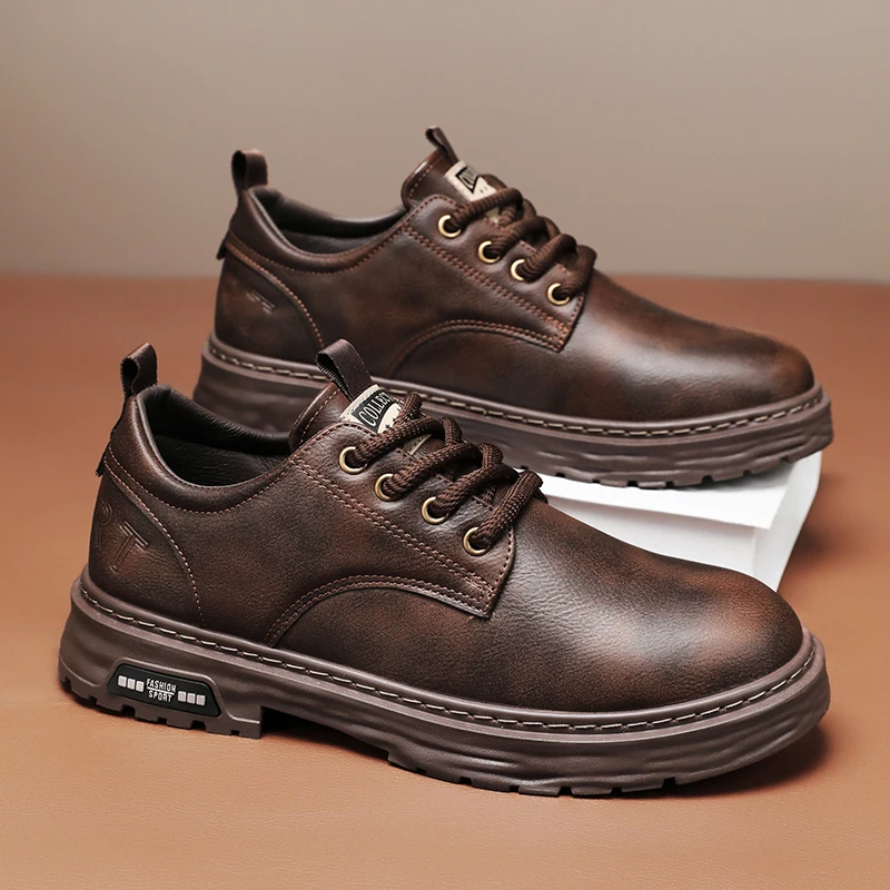 Men's Casual Leather Shoes Designer Trendy All-match Platform Shoes Men's Business Breathable Leather Shoes Zapatos De Hombre