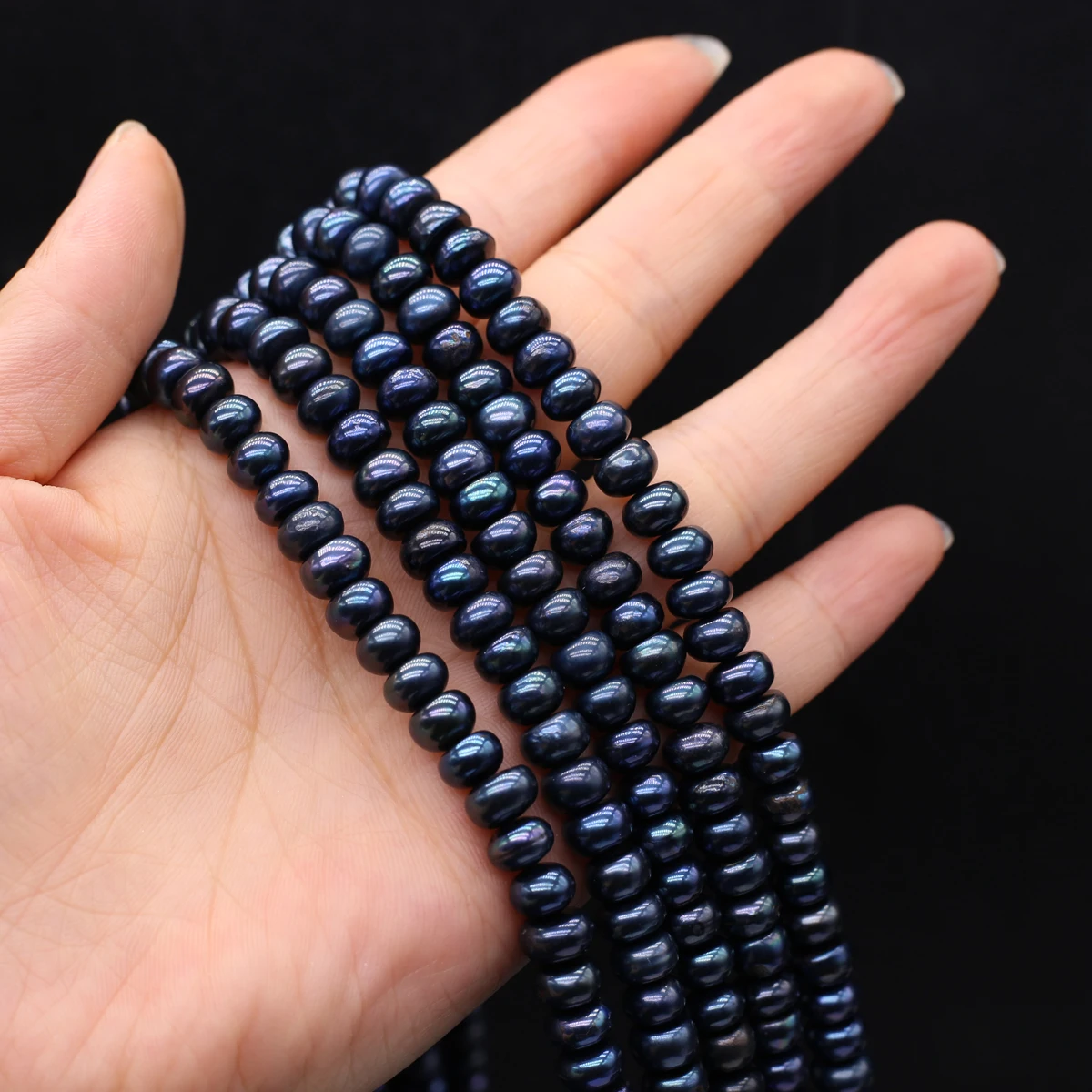 7-8mm Natural Zhuji Freshwater Pearl Beads Loose Bread Black Pearl for Jewelry Making Diy Necklace Bracelet Accessoires