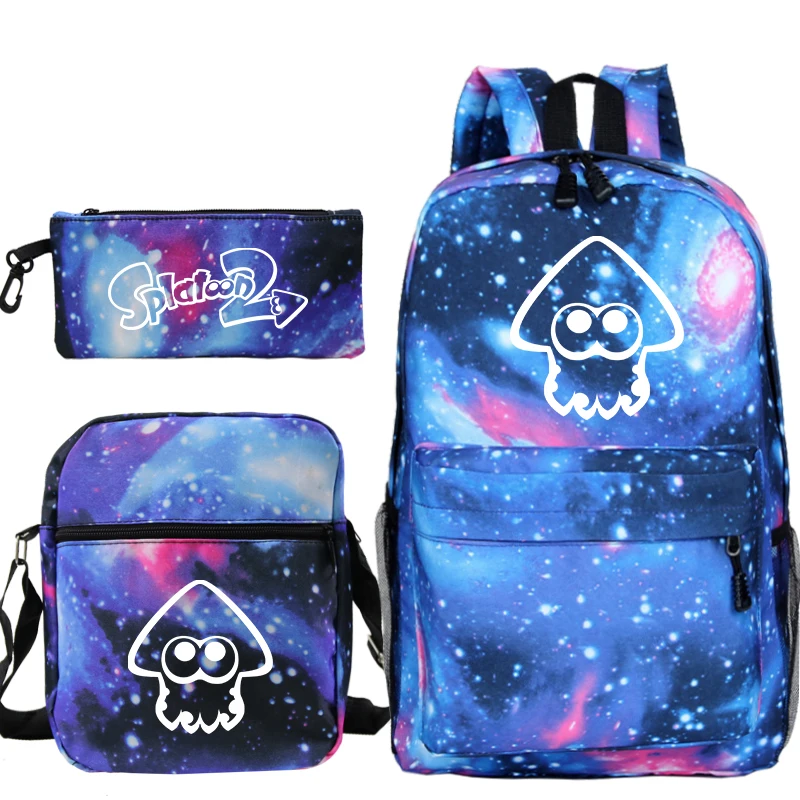 Child Cartoon Splatoon Backpack Teens School Bag Boys Girls Students Back to School Gift(3pcs Set/bookbag+shouder Bag+pen Bag)