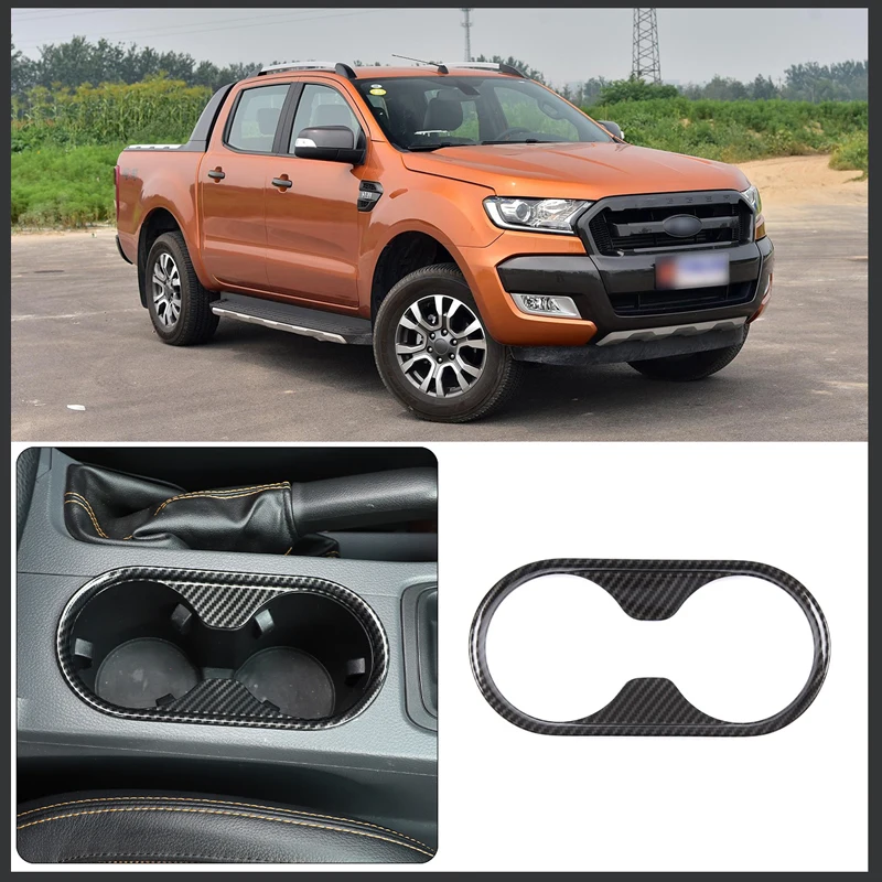 For Ford Ranger 2015-2021 ABS Plastic Car Center Console Handrest Water Cup Holder Cover Sticker Trim Fit Auto Accessories