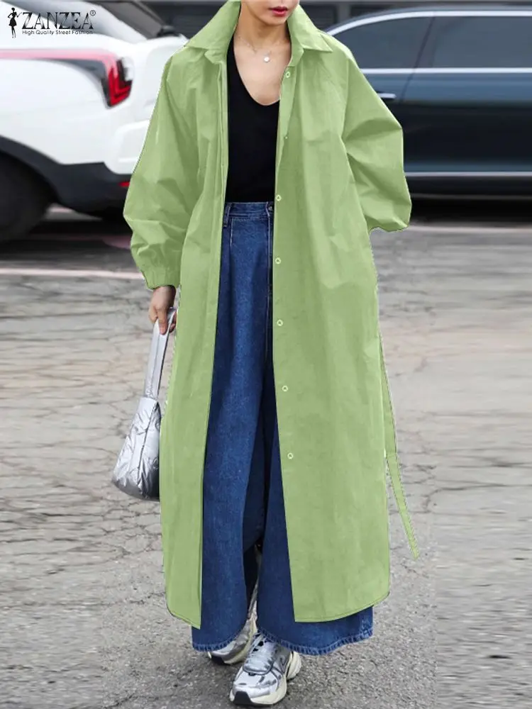 

ZANZEA женские осенние ветрозащитные длинные пальто 2025 элегантные куртки с длинными рукавами и воротником с лацканами верхняя одежда с поясом модные рабочие плащи OL