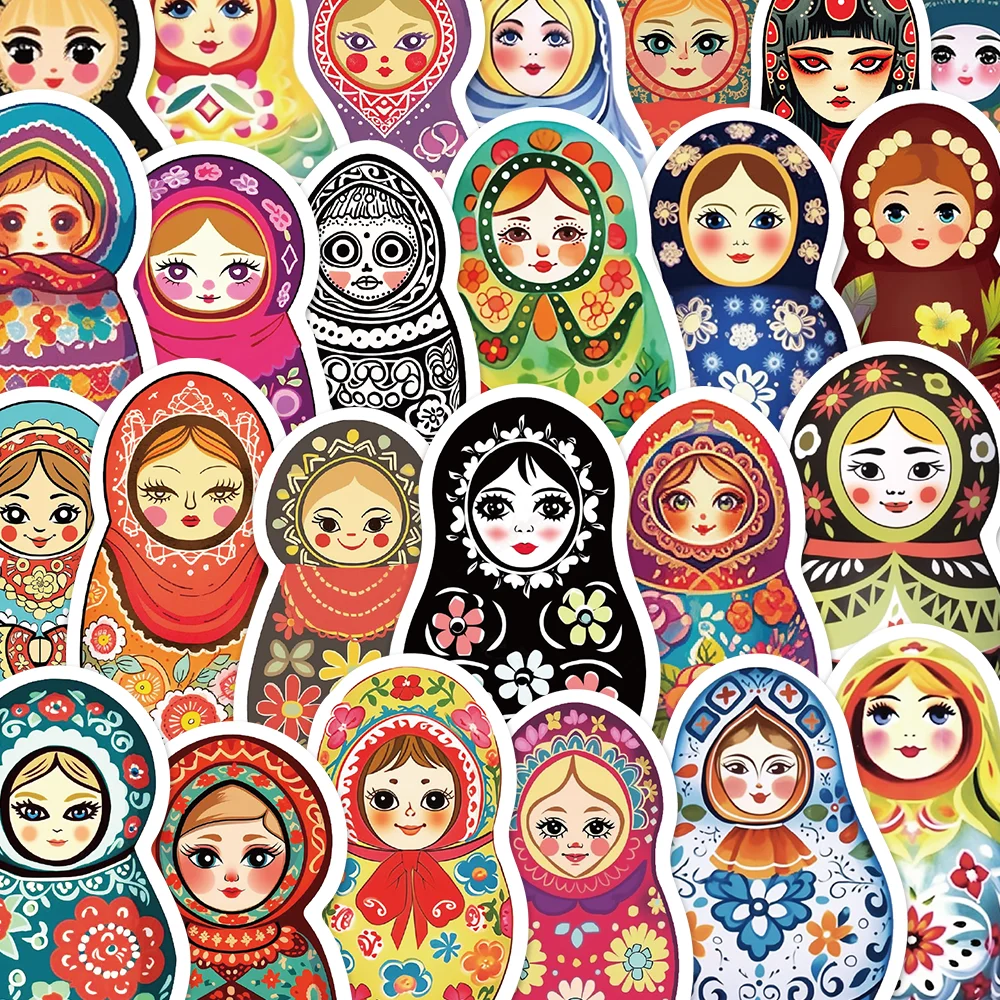 50pcs Russian nesting doll stickers, European and American retro style decorative luggage, iPad, guitar, skateboard DIY stickers