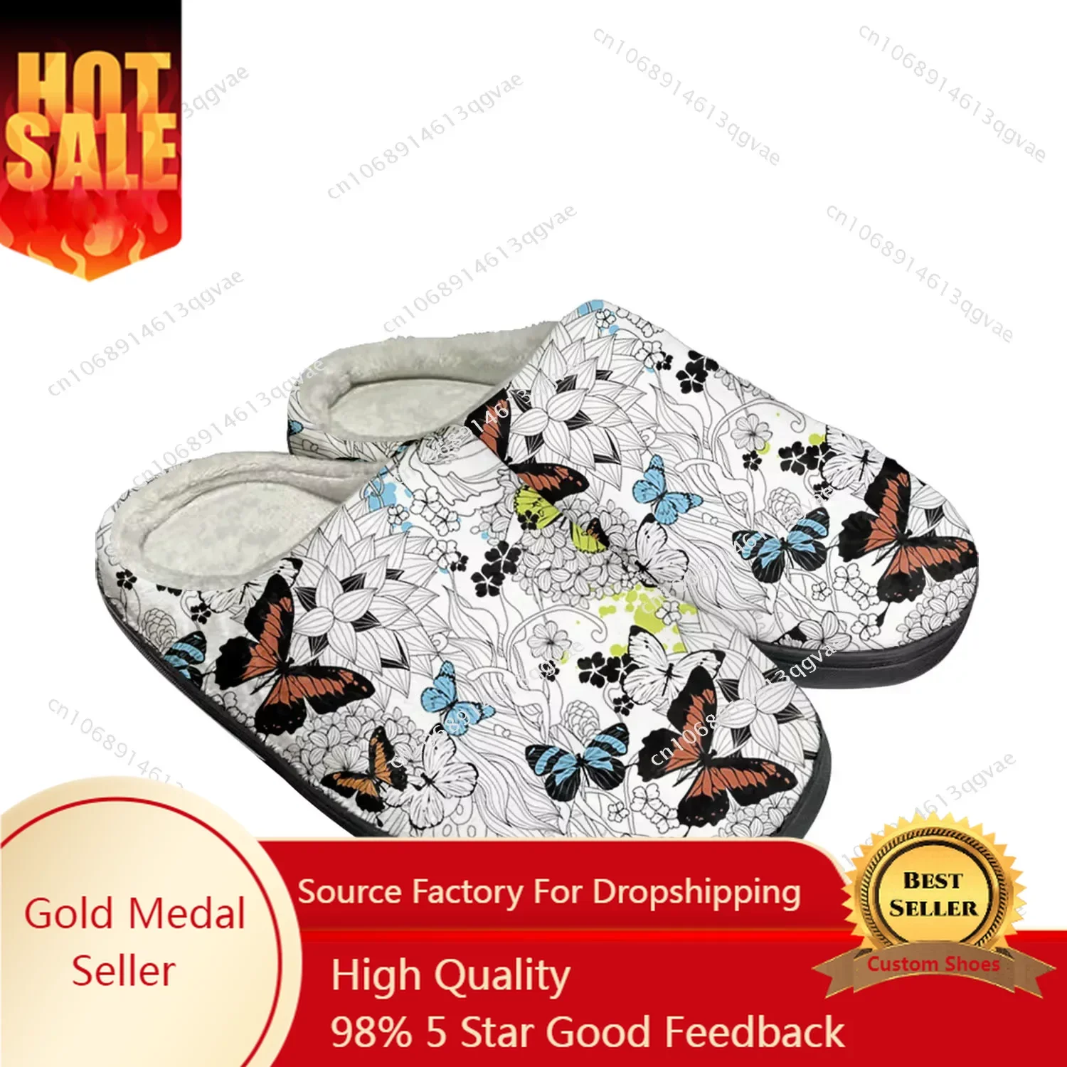 Zapatillas de algodón con estampado de mariposas para hombre y mujer, calzado térmico de felpa de alta calidad para dormitorio, informal, mantiene el calor, personalizado