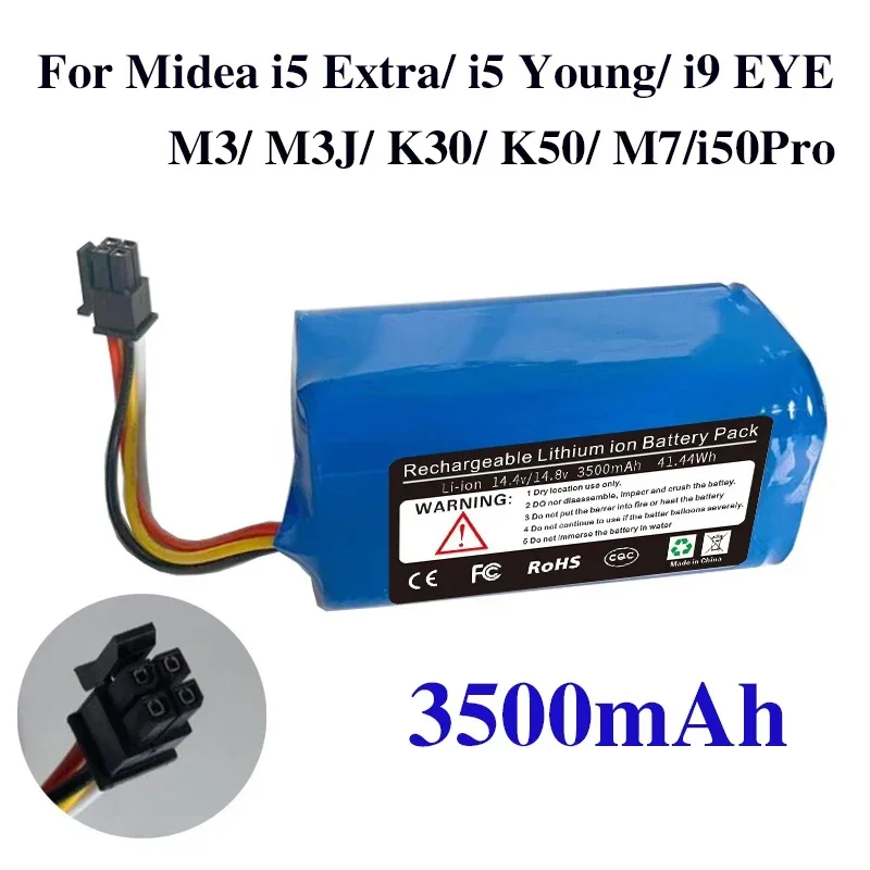 

Аккумуляторная батарея 14,4 В 14,8 в 3500 мАч для робота-пылесоса Midea i5Extra.i5 Young.i9 EYE. M3.m3j. K30.k50.m7. i50Pro