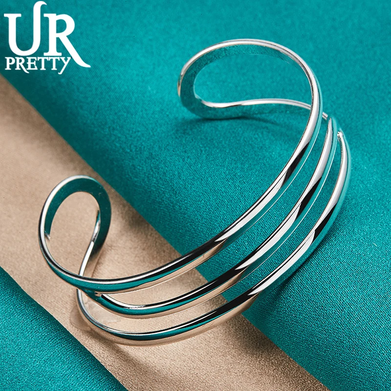 925 Sterling Silver Adjustable Opening Brief Bangle Bracelet For Women Party Gift Engagement Wedding Fashion Jewelry image 2
