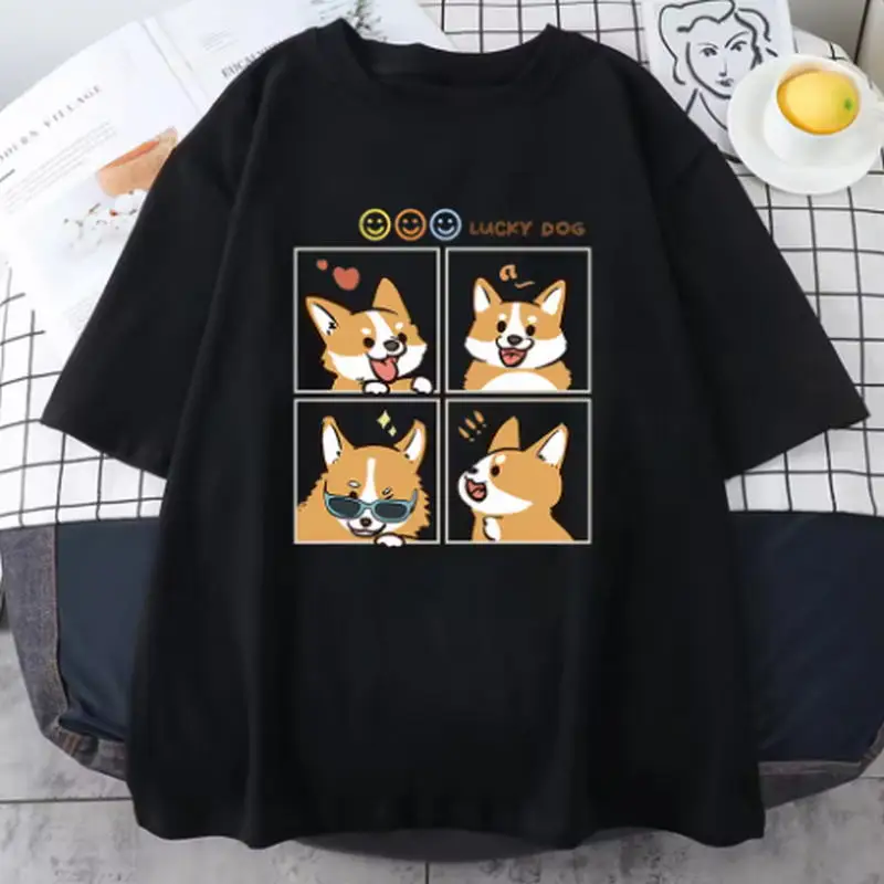 Four Different Moods Of Lucky Dog Chai Gou Male Tee Shirt Graphic Oversized Tshirt High-Quality Soft Tees Cotton Breathable Top