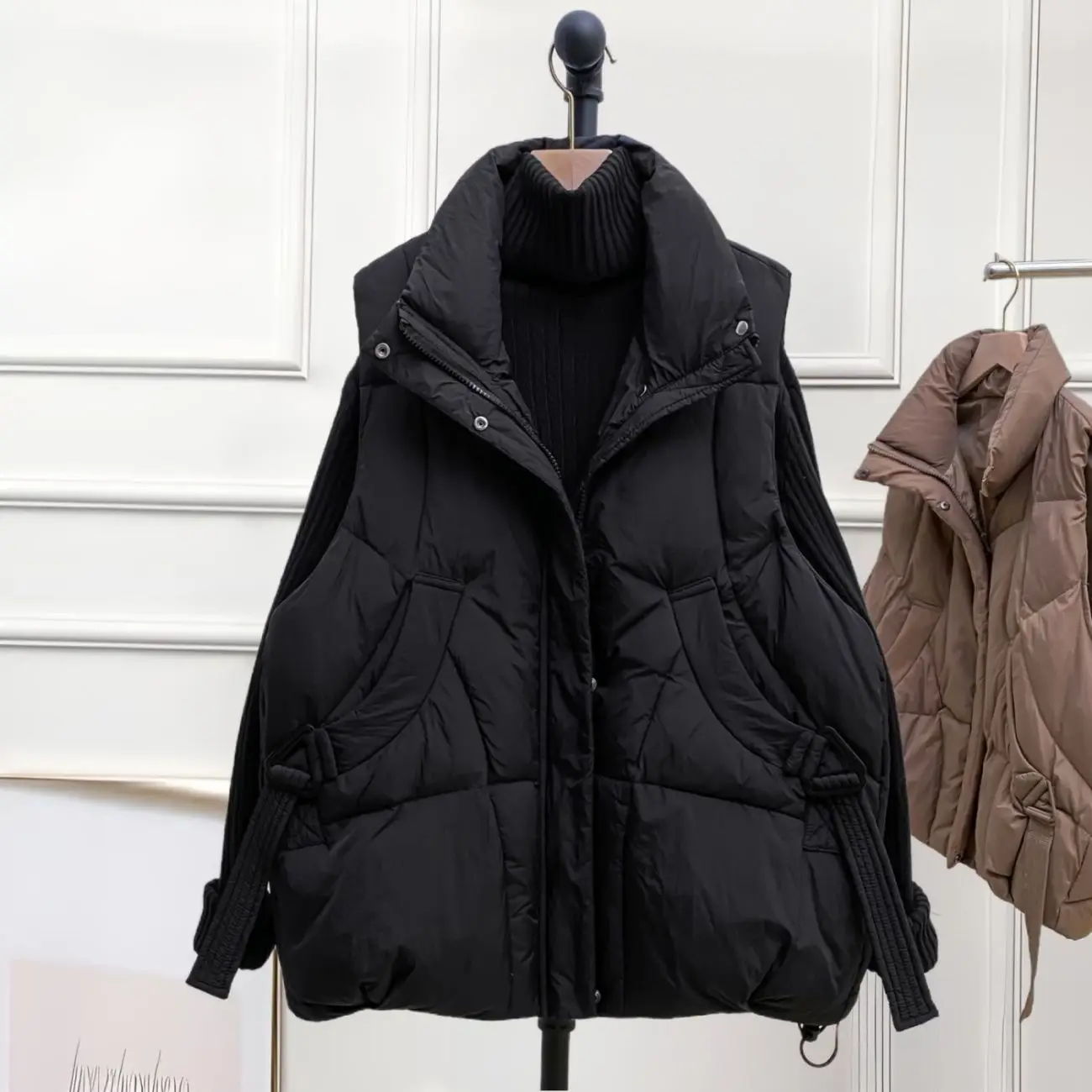 

Plus Size Women's Down Cotton-padded Vest Coat 2025 Autumn Winter New Waistcoat Jacket Fashion Black Overwear Female