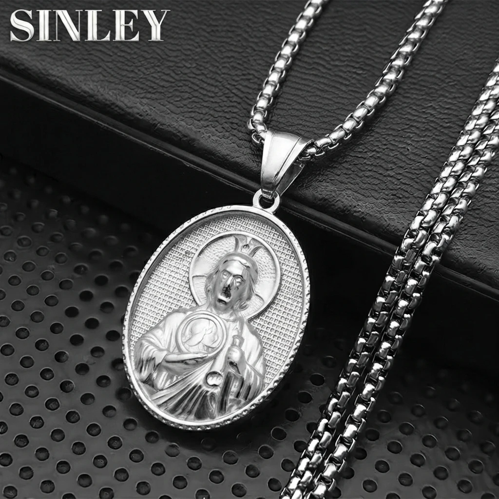 SAINT JUDE Pray for Us Pendant for Women Men Stainless Steel Silver Color Pendant Christ Jesus Medal Wholesale Neck Jewelry