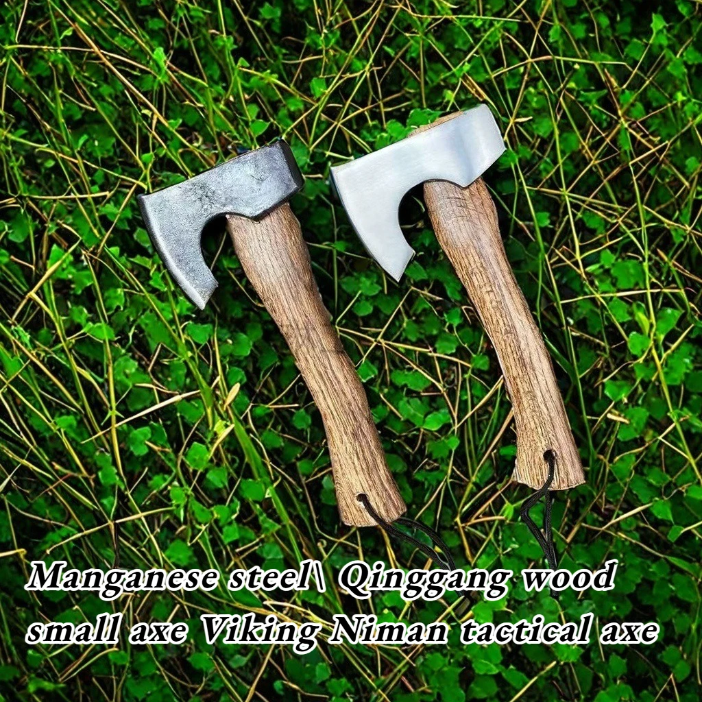 Manganese Steel Cypress Wood Small Axe Viking Mann Tactical Axe Camping Chopping Firewood Cutting Trees Multi-functional Tool