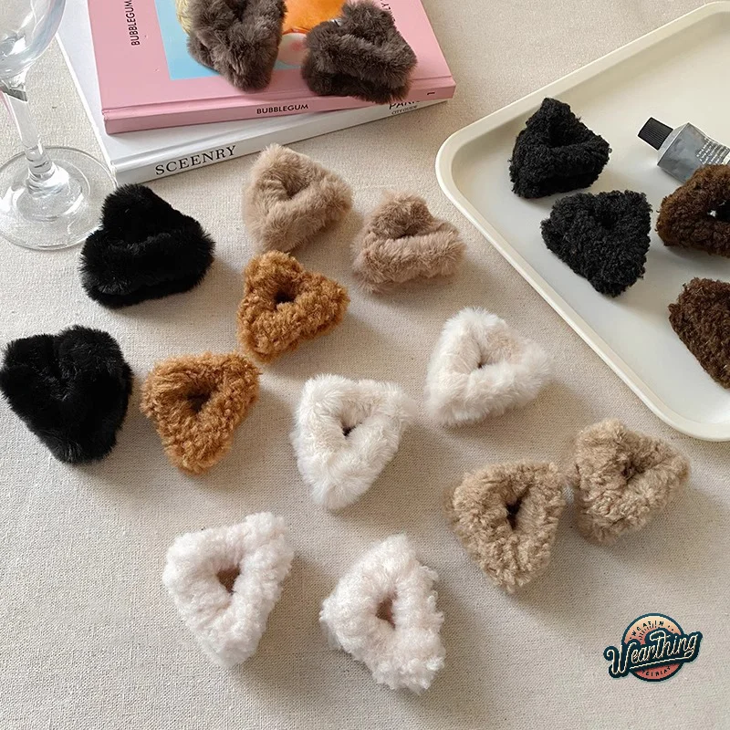 2pcs Plush Cat Ears Hair Claw Women Side Clip Broken Hair Small Grab Clip Sweet Cute Princess Head Shark Clip Hairpin Headwear