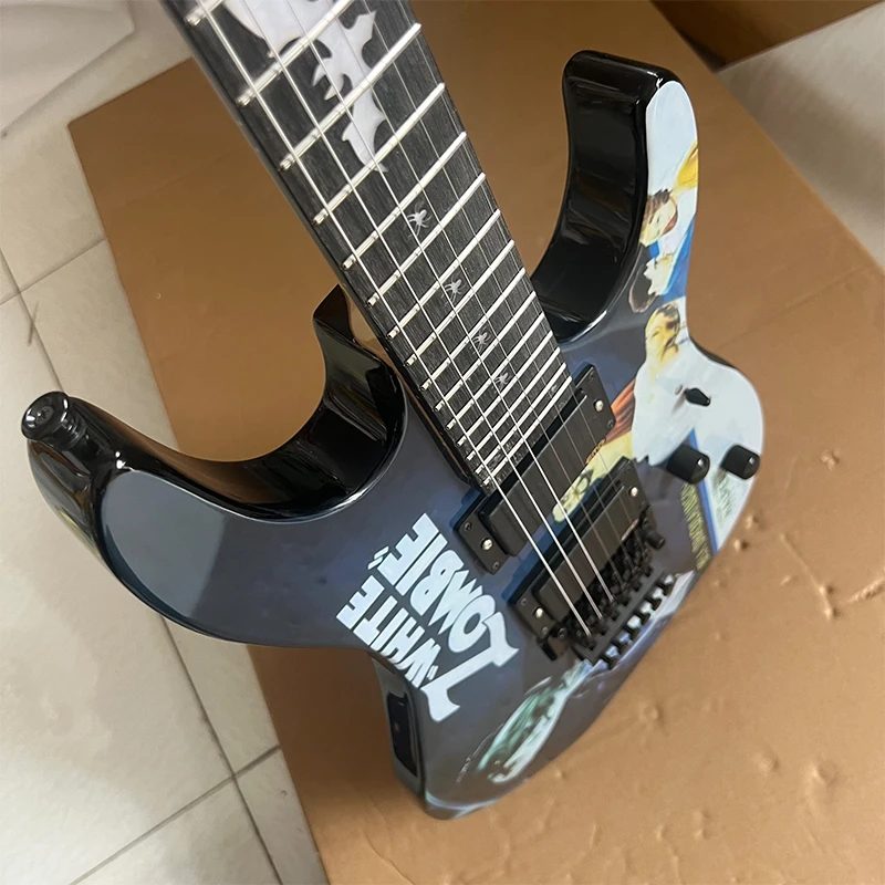 Painted Pattern Double Tremolo Electric Guitar with Double Closed Pickups, Heavy Metal Rock Professional Performance Guitar, 24 Frets, Shipped from the USA, Free Shipping