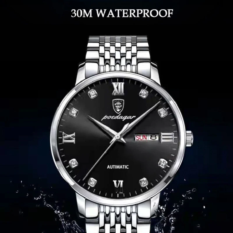 POEDAGAR-Reloj de pulsera de cuarzo para hombre, cronógrafo de acero inoxidable, resistente al agua, marca de lujo, deportivo, luminoso, a la moda,