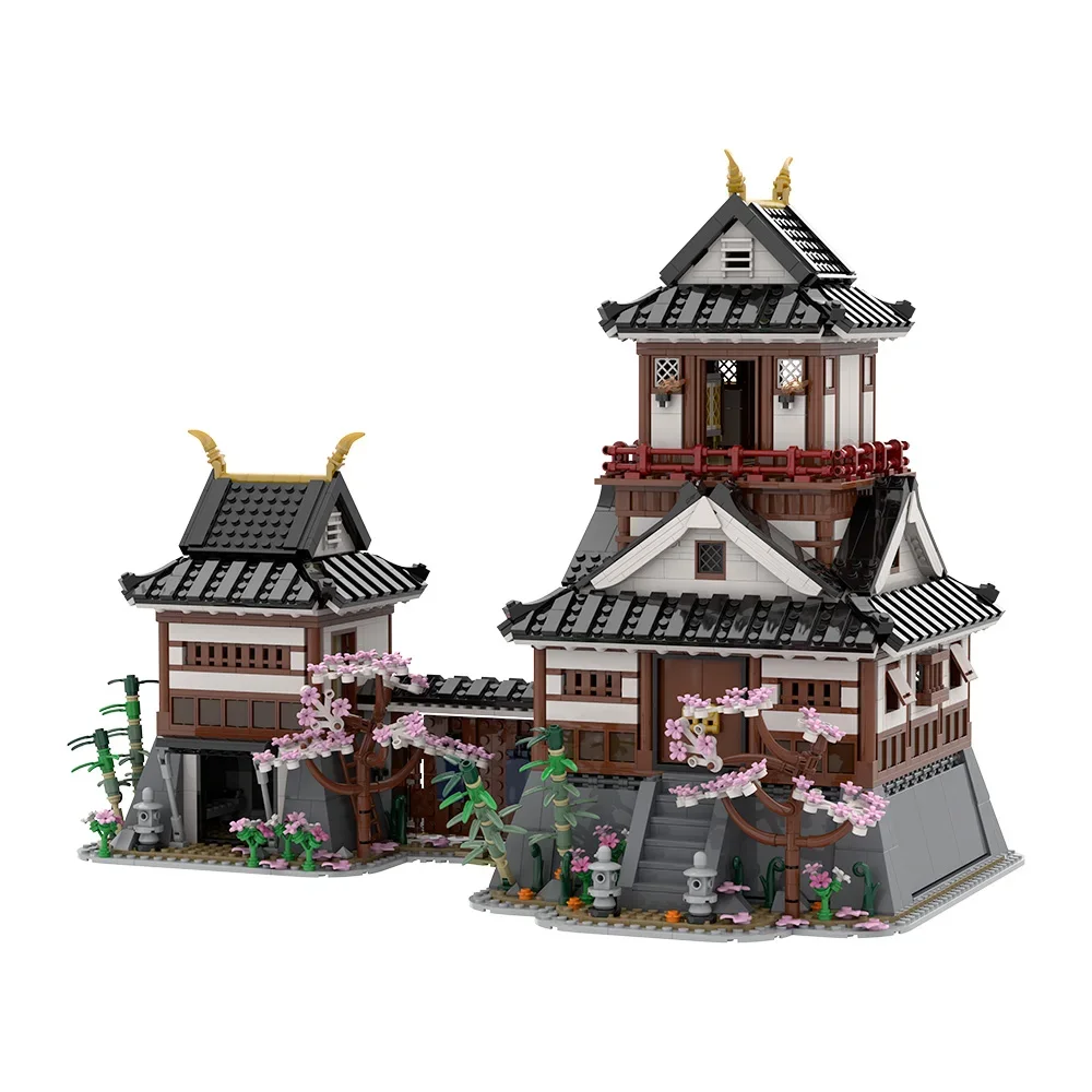 MOC Castello di Samurai Giapponese Building Blocks Modello Modulare Castello di Samurai Giapponese Architettura Mattoni Assemblaggio Giocattoli Regali per Bambini