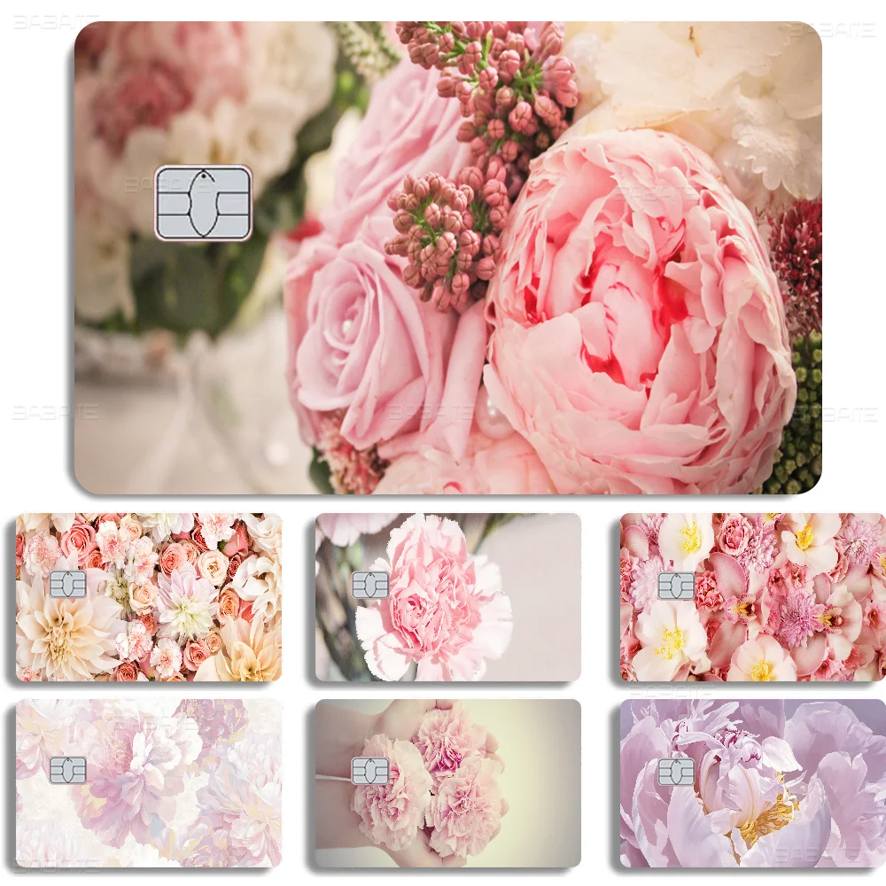 Elegant Peony Flower Game Film Cover Sticker Case for Small Chip Credit Debit Card Front Side