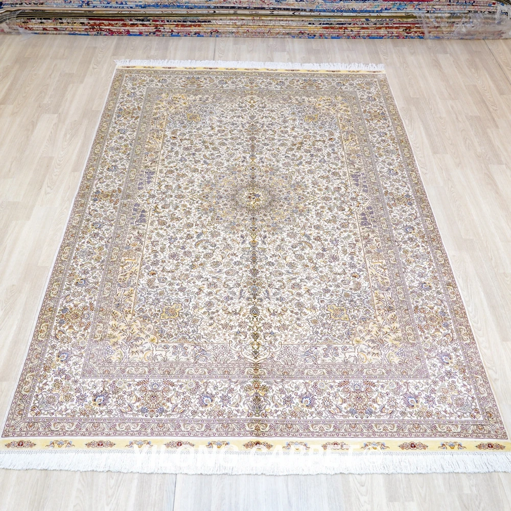 Yilong 6'x9' Vantage Yellow Traditional Handmade Bedroom Carpet Persian Silk Rug (YL0995A)