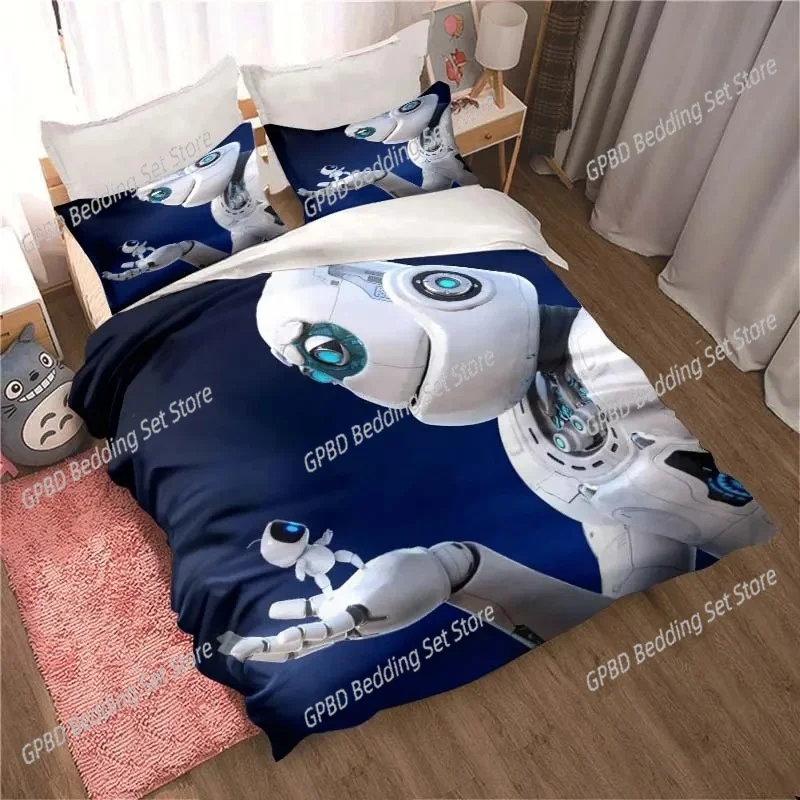 ASTRO BOT Conjunto de cama fofo de desenho animado, conjunto de edredom, cama de casal individual, king size, adulto, crianças, quarto, capa de edredom, fronha