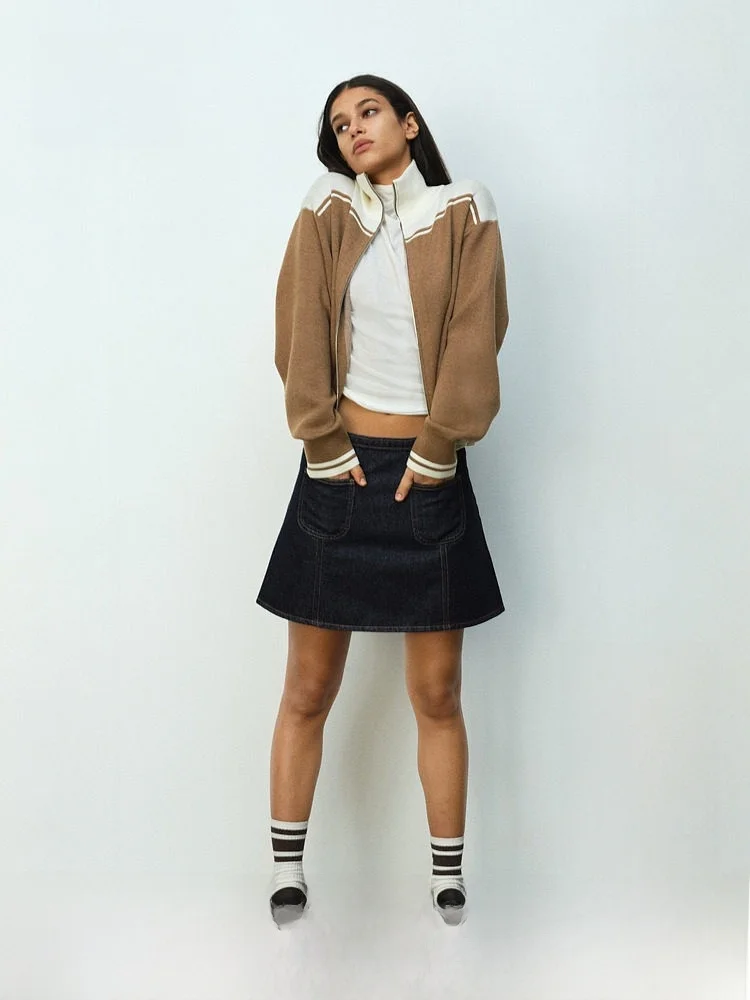 

Зимняя женская джинсовая юбка трапециевидной формы, повседневная хлопковая ткань со средней талией H & M 3529, удобные юбки f-Length