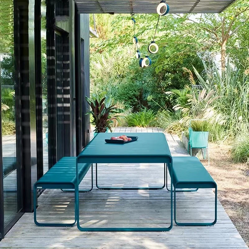 Nordic outdoor tables and chairs aluminum alloy leisure bench table outdoor resort garden simple furniture