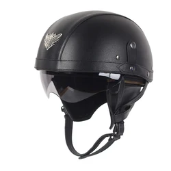 2021 Half Face Motorcycle Helmet Leather Vintage Casco Moto Motorcycle Open Face Retro Half Helmet Chopper Biker Pilot