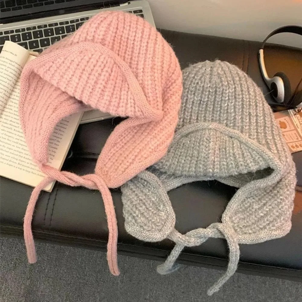 الكورية نمط محبوك قبعة الطيران بلون سدادات حماية الأذن قبعة كروشيه الصوفية الدافئة الباردة والدليل على قبعة صوفية محبوكة