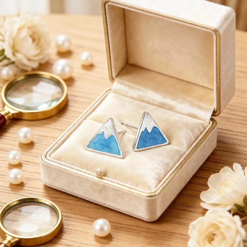 Personality 925 Sterling Silver Geometric Blue Enamel Stud Earrings for Women Girls Anniversary Party Fashion Jewelry Gifts