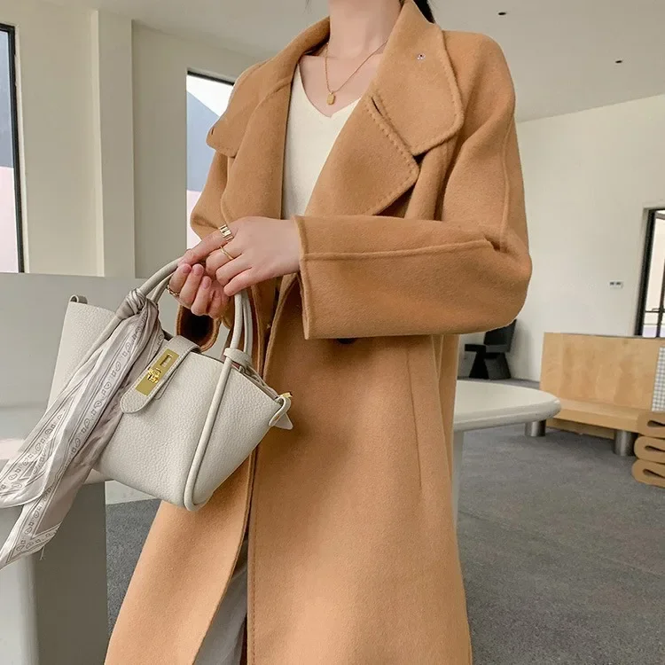 Korean version of winter popular women's clothing loose fashion double-sided cashmere coat temperament medium and long