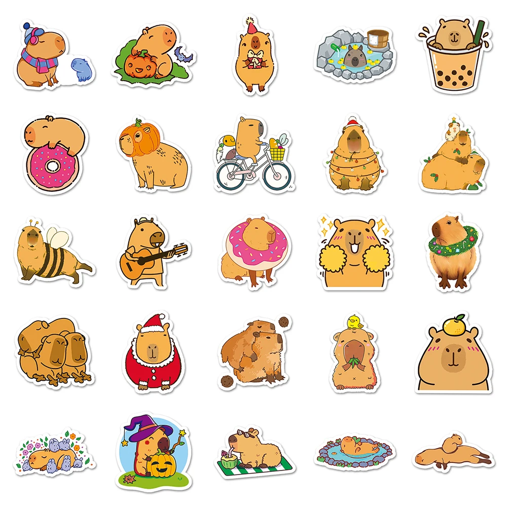 10/30/50/100pcs Cartoon Animal Capybara Stickers Cute Decals Stationery Suitcase Phone Case Vinyl Waterproof Sticker Kid Toy